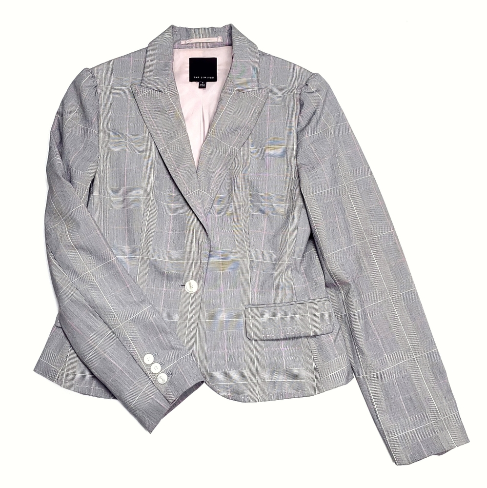 The Limited Gray Pink Plaid Blazer Jacket